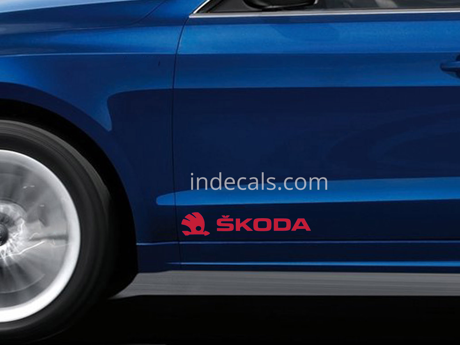 2 x Skoda Stickers for Doors Large - Red