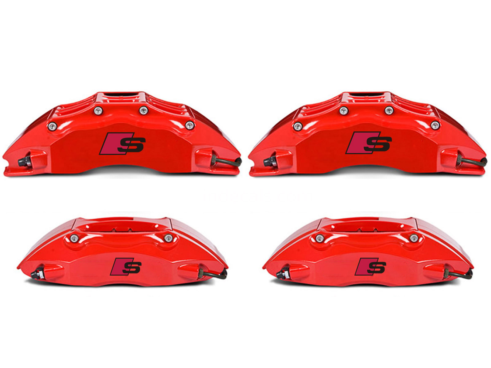 4 x Audi S-Line Stickers for Brake Calipers - Black + Red
