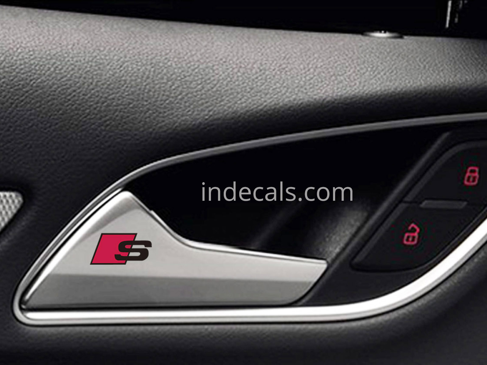 2 x Audi S-Line Stickers for Interior Door Handles - Black + Red