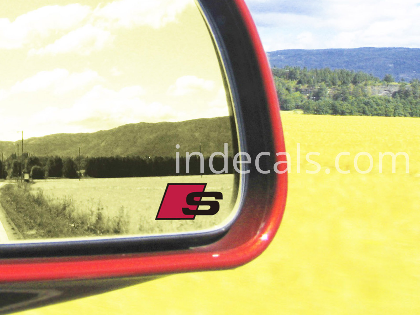 2 x Audi S-Line Stickers for Mirror - Black + Red