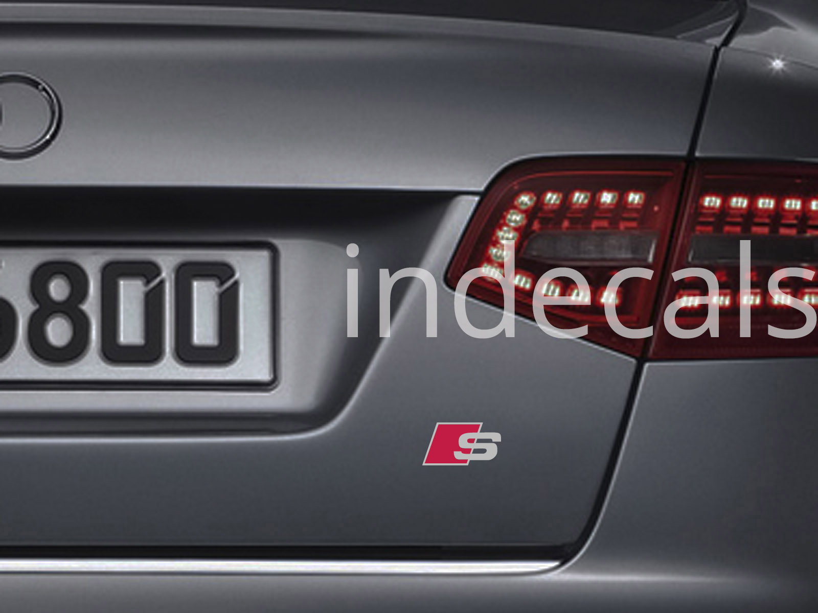 2 x Audi S-Line Stickers for Bood Lid - Silver + Red