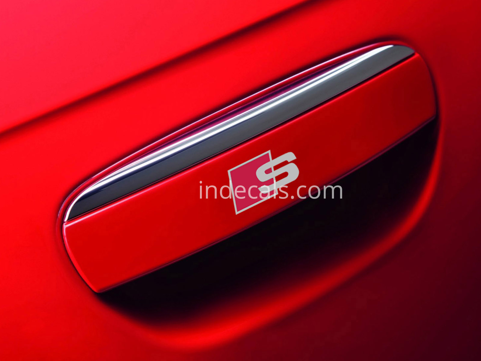 2 x Audi S-Line Stickers for Exterior Door Handles - Silver + Red
