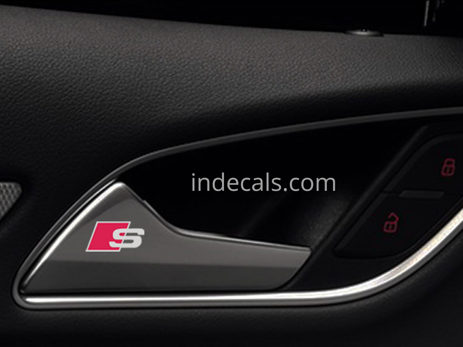 2 x Audi S-Line Stickers for Interior Door Handles - Silver + Red