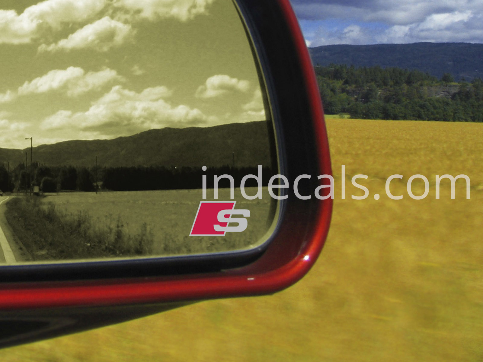 2 x Audi S-Line Stickers for Mirror - Silver + Red