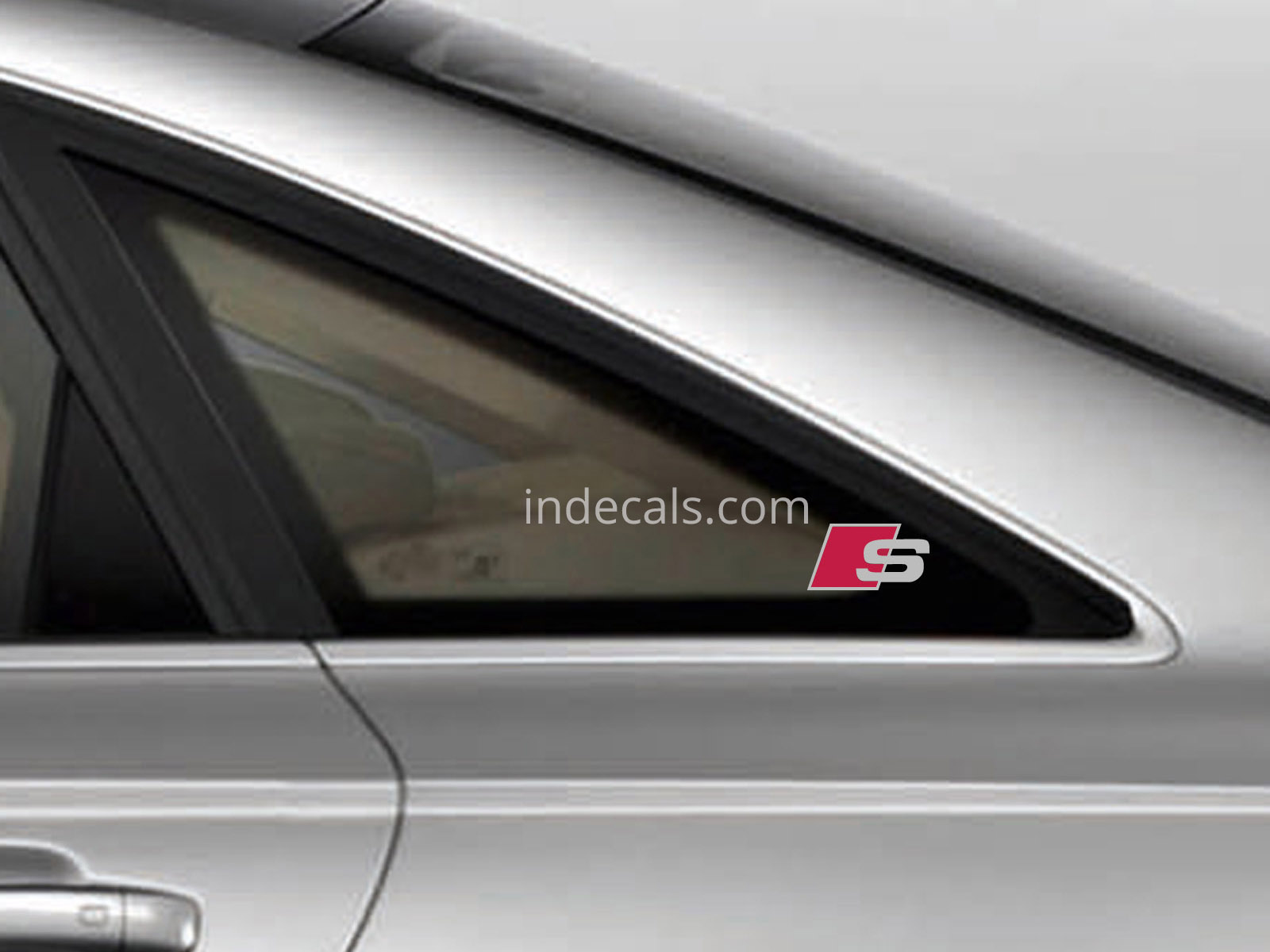 2 x Audi S-Line Stickers for Rear Small Window - Silver + Red