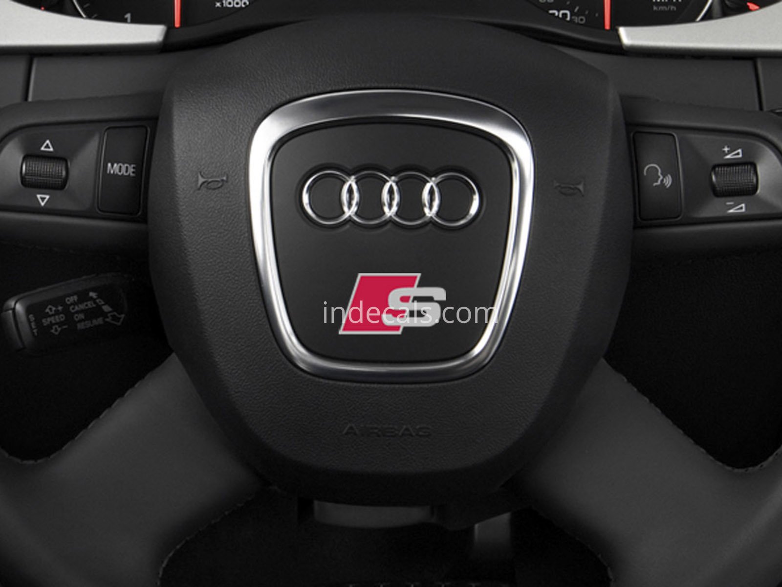 2 x Audi S-Line Stickers for Steering Wheel - Silver + Red