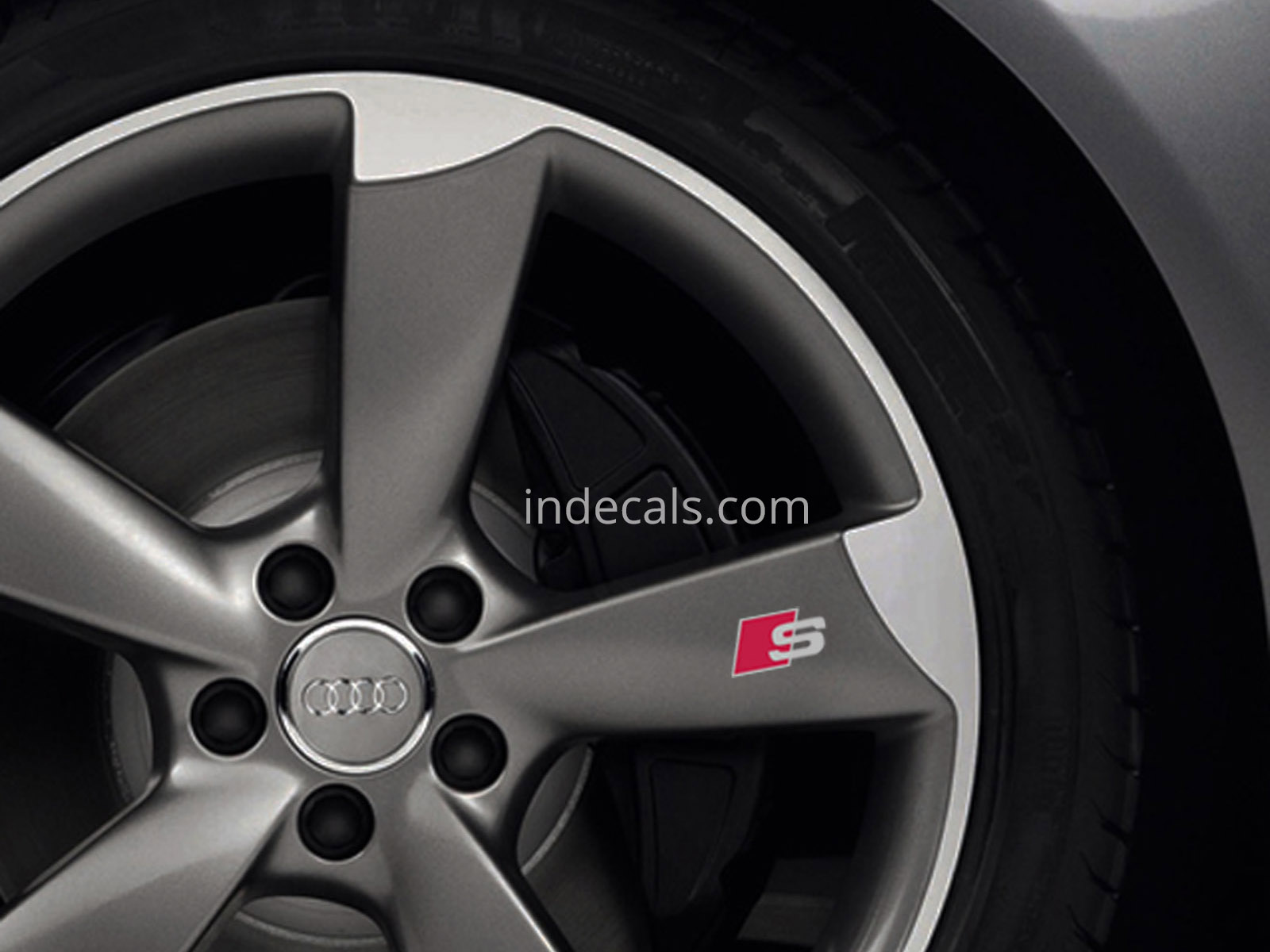 5 x Audi S-Line Stickers for Wheels - Silver + Red