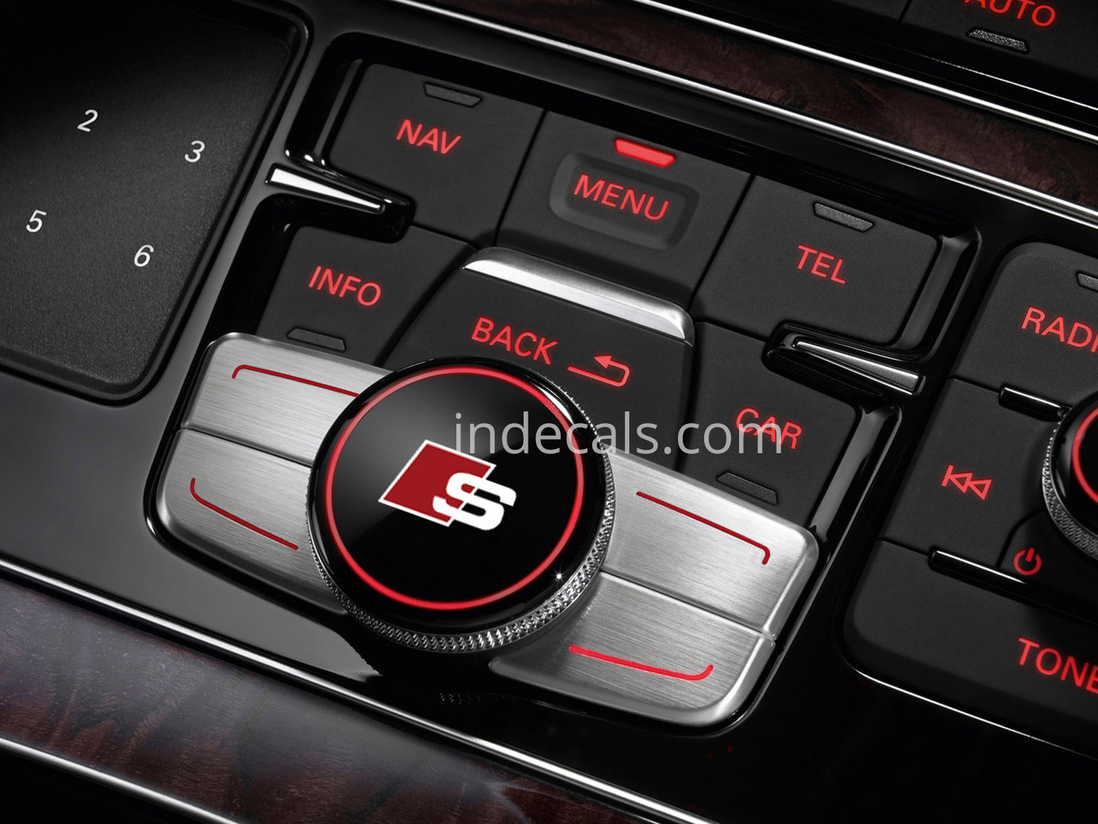 2 x Audi S-Line Stickers for MMI Button - White + Red