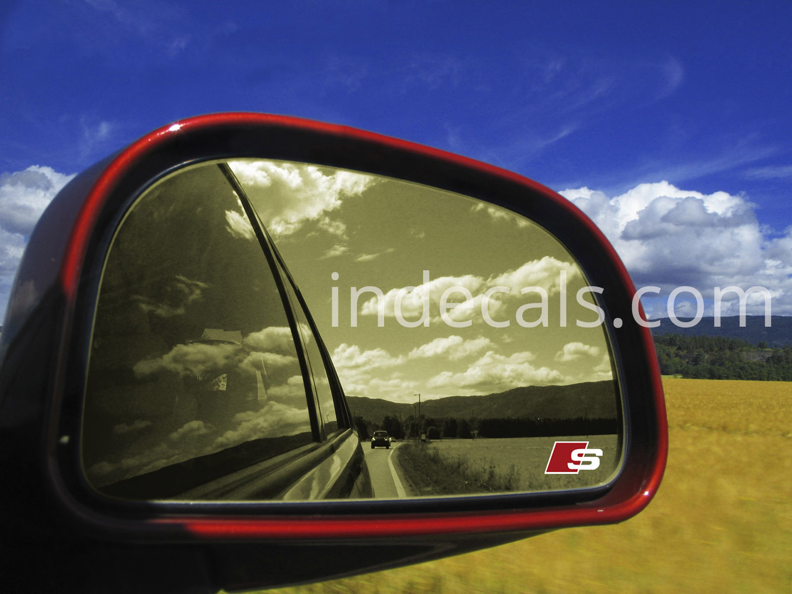 2 x Audi S-Line Stickers for Mirror - White + Red